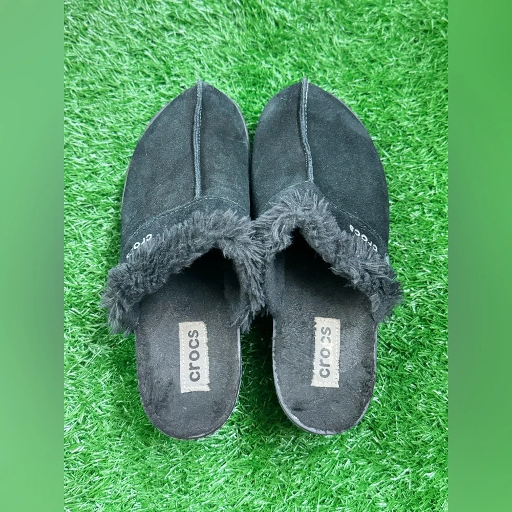 Crocs Cobbler Clog‎ Shoes Women 9 US 11602 Black Suede Faux Lining Mule Heeled